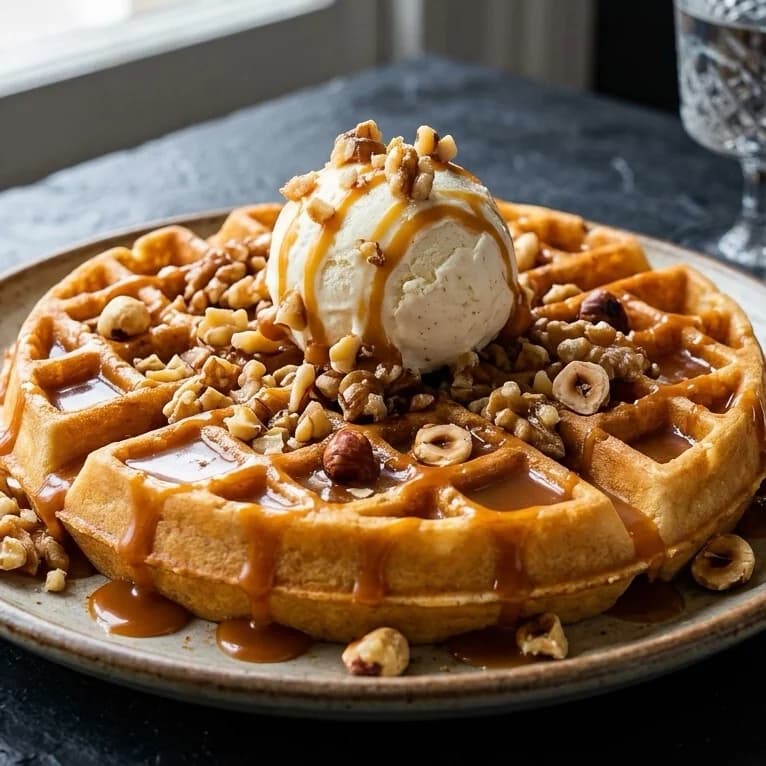 Tuzlu Karamelli, Cevizli ve Fındıklı Waffle